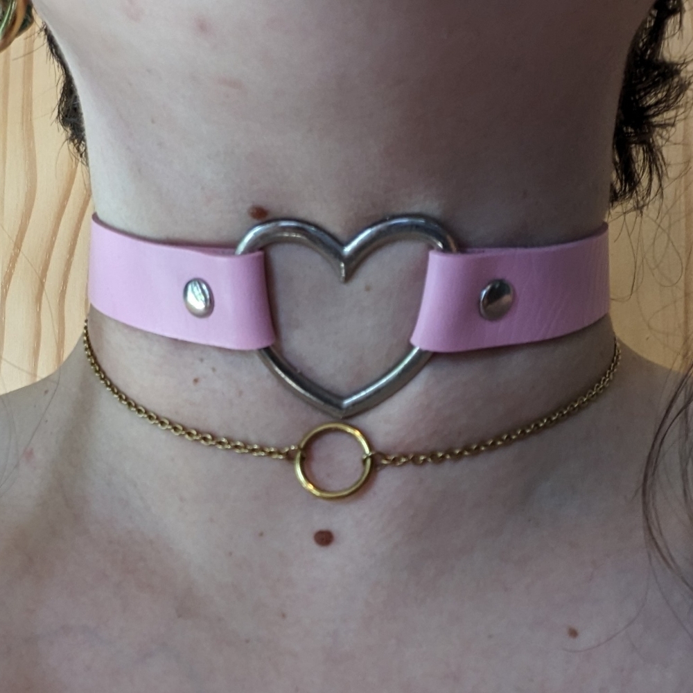 Baby pink and silver choker/collar